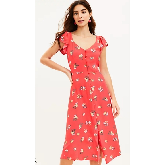 Floral Button-Down Red Dress - Picture 1 of 8